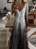 Abstract Print V-neck Long Sleeve Maxi Dress