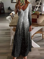 Abstract Print V-neck Long Sleeve Maxi Dress