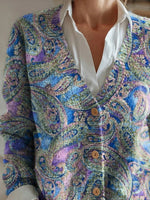 Paisley V-neck Long Sleeve Cardigan
