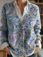 Paisley V-neck Long Sleeve Cardigan