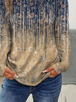 Retro Abstract Print V-neck Long Sleeve Tops
