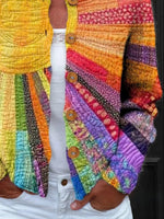 Colorful Artistic Print Button Cardigan