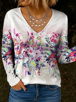 Gradient Color Abstract V-neck Long Sleeve Tops