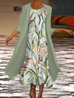 Floral Print Round Neck Casual Two-Piece Dress