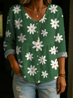 Fun Daisy Decorative Patterns V-Neck Casual Shirt
