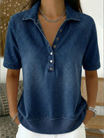 Short-sleeved Polo Collar Denim Pullover Sweatshirt