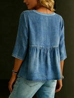 3/4 Sleeves Lace Collar Denim Casual Shirt