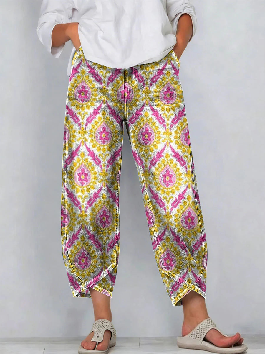 Floral Pattern Art Prints Cotton Casual Pants