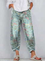 Women's Floral Patterns Art Prints Casual Denim Cotton Pants