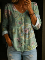 Floral Pattern Art Print Casual Cotton Shirt