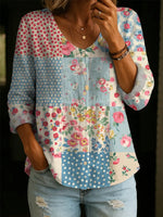 Women's Retro Floral Pattern Art Print Casual Cotton Shirt