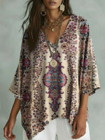 Women's Retro Floral Pattern Art Print Casual Cotton Shirt