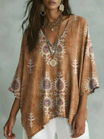 Women's Retro Floral Pattern Art Print Casual Cotton Shirt