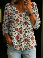 Women's Retro Floral Pattern Art Print Casual Cotton Shirt