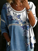 Women's Retro Floral Pattern Art Print Casual Cotton Shirt