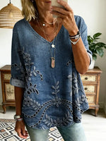 Women's Retro Floral Pattern Art Print Casual Cotton Shirt