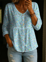 Women's Retro Floral Pattern Art Print Casual Cotton Shirt