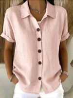 Basic Button-up Linen-cotton Short-sleeved Casual Shirt