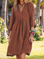 Casual Loose Plain V Neck Mini Dress