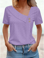 Women Plain Elegant Short Sleeve Loose T-shirt