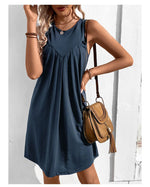 Casual Plain Elegant Cotton-Blend Crew Neck Sleeveless Midi Dress