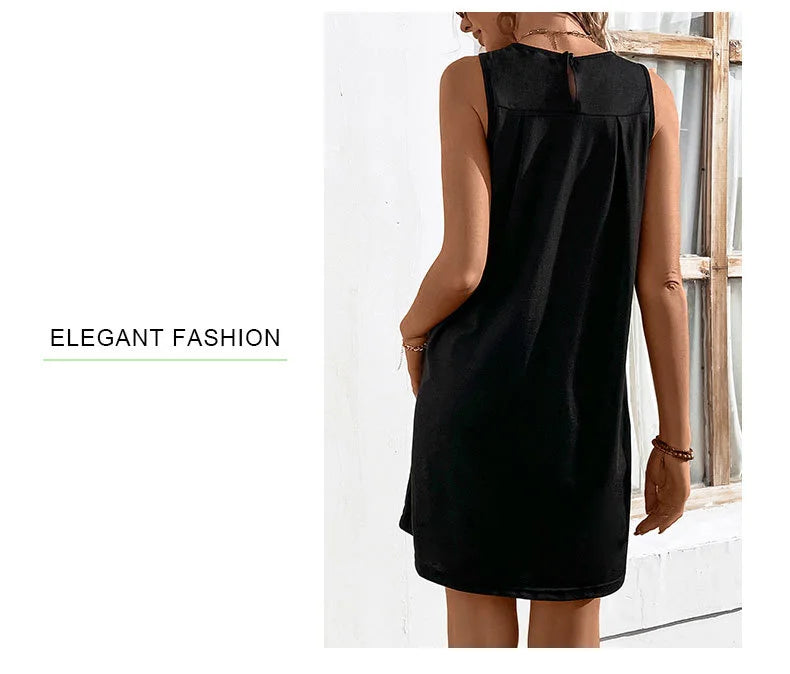 Casual Plain Elegant Cotton-Blend Crew Neck Sleeveless Midi Dress