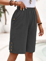 Elegant Plain Loose Side Pockets Fifth Pants