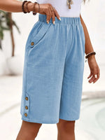 Elegant Plain Loose Side Pockets Fifth Pants