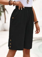 Elegant Plain Loose Side Pockets Fifth Pants