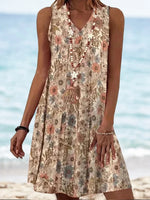 Casual Loose Floral Print V Neck Short Dress