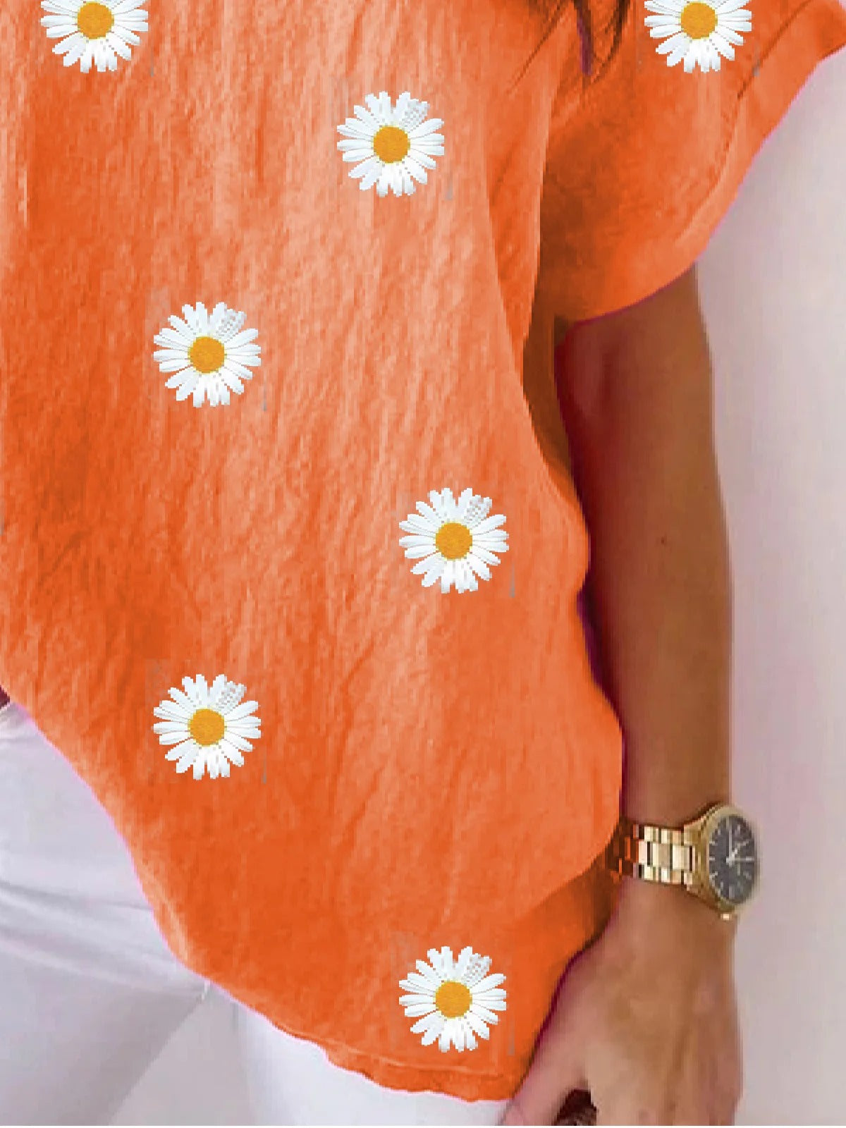 Women's Casual Daisy Floral V Neck Loose Short Sleeve Summer T-shirt