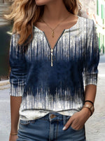 Casual Abstract V Neck Long Sleeve T-shirt