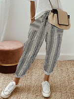 Cotton & Linen Abstract Stripes Loose Casual Pants