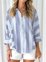 Casual Striped Shawl Collar Blouse