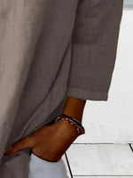 Women's Loose V Neck Plain Three Quarter Sleeve Cotton And Linen Blouse