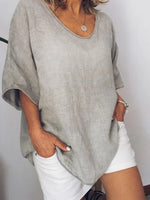 Summer Holiday Solid Crew Neck Half Sleeve Blouse