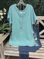 Plain Casual Short Sleeve Crew Neck Blouse