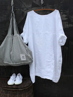Solid Tunic Cotton Linen Half Sleeve Blouse