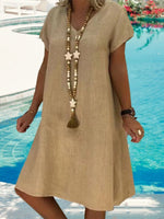 Soft Solid V-Neck Short Sleeve Mini Dress