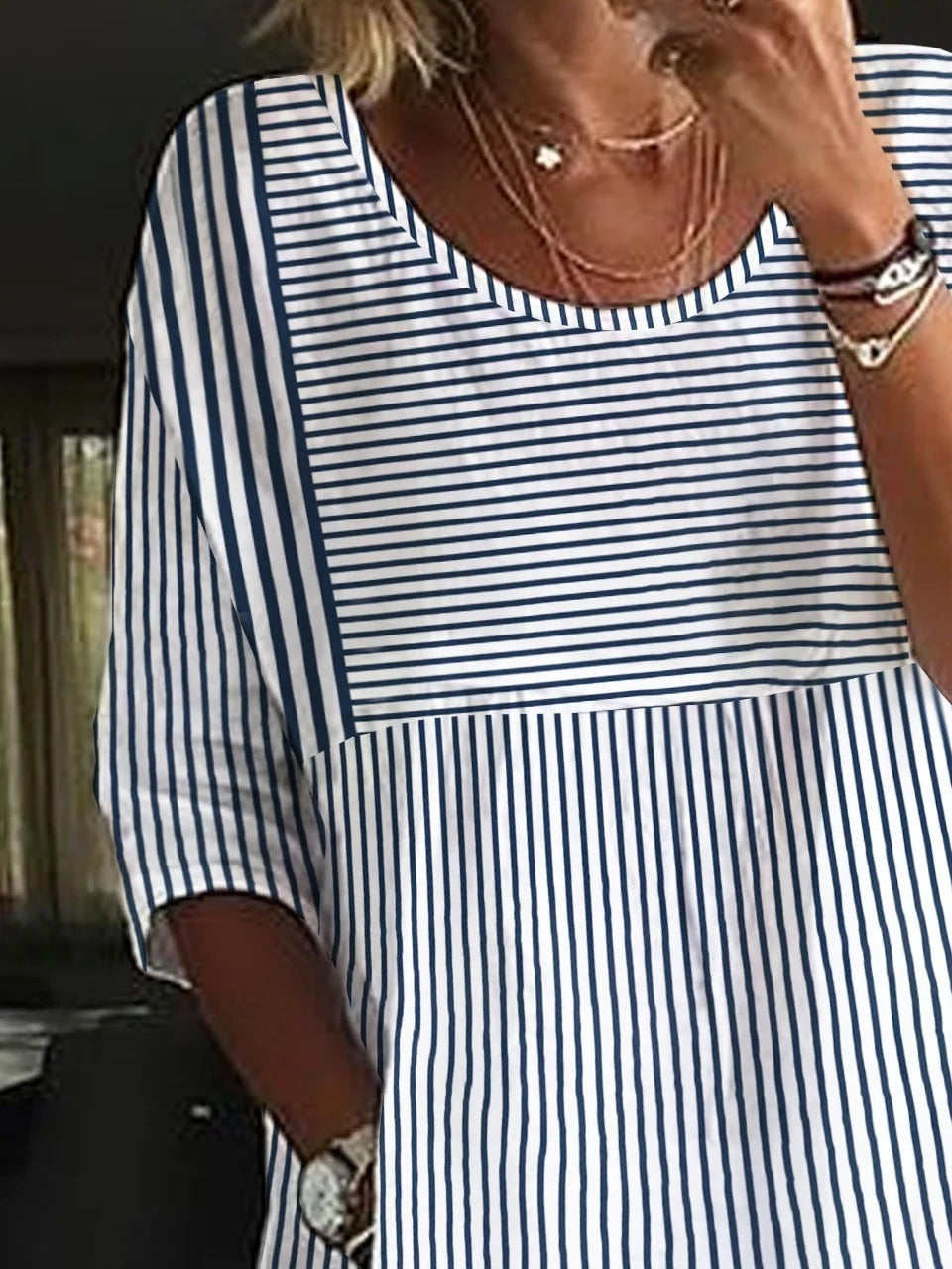 Casual Loose Striped Crew Neck Tunic Blouse