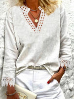 Plain Lace Edge Long Sleeve Casual Shirt