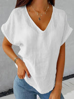 Loose Casual Plain Cotton V-neck Shirt