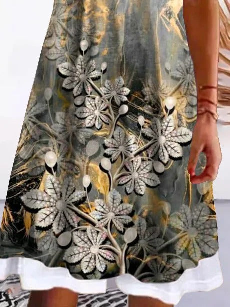 Vacation Floral Printed Sleeveless Knitting Dress
