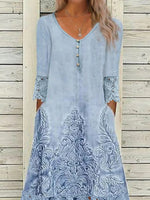 Lace Casual Asymmetrical Random Print Midi Dress