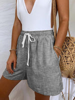 Cotton And Linen Striped Casual Loose Shorts