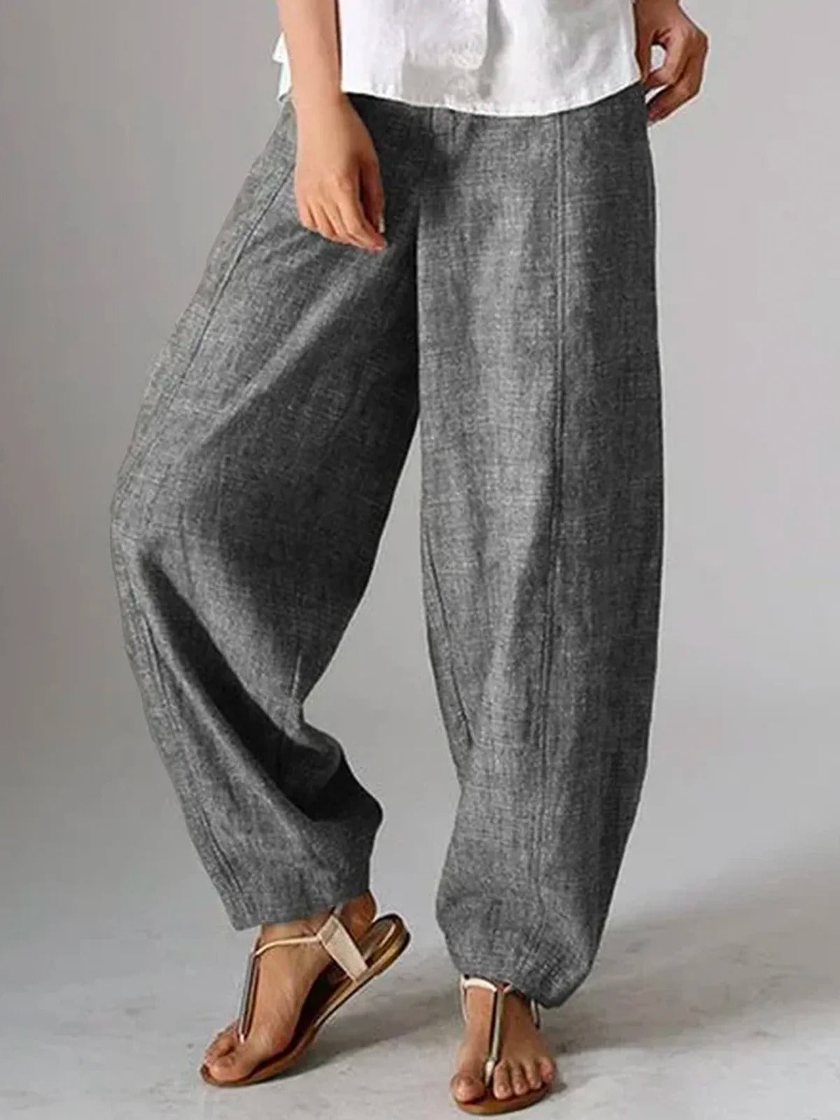 Women's Natural Casual Plain Linen Turnip Pants
