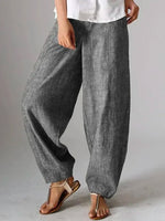 Women's Natural Casual Plain Linen Turnip Pants