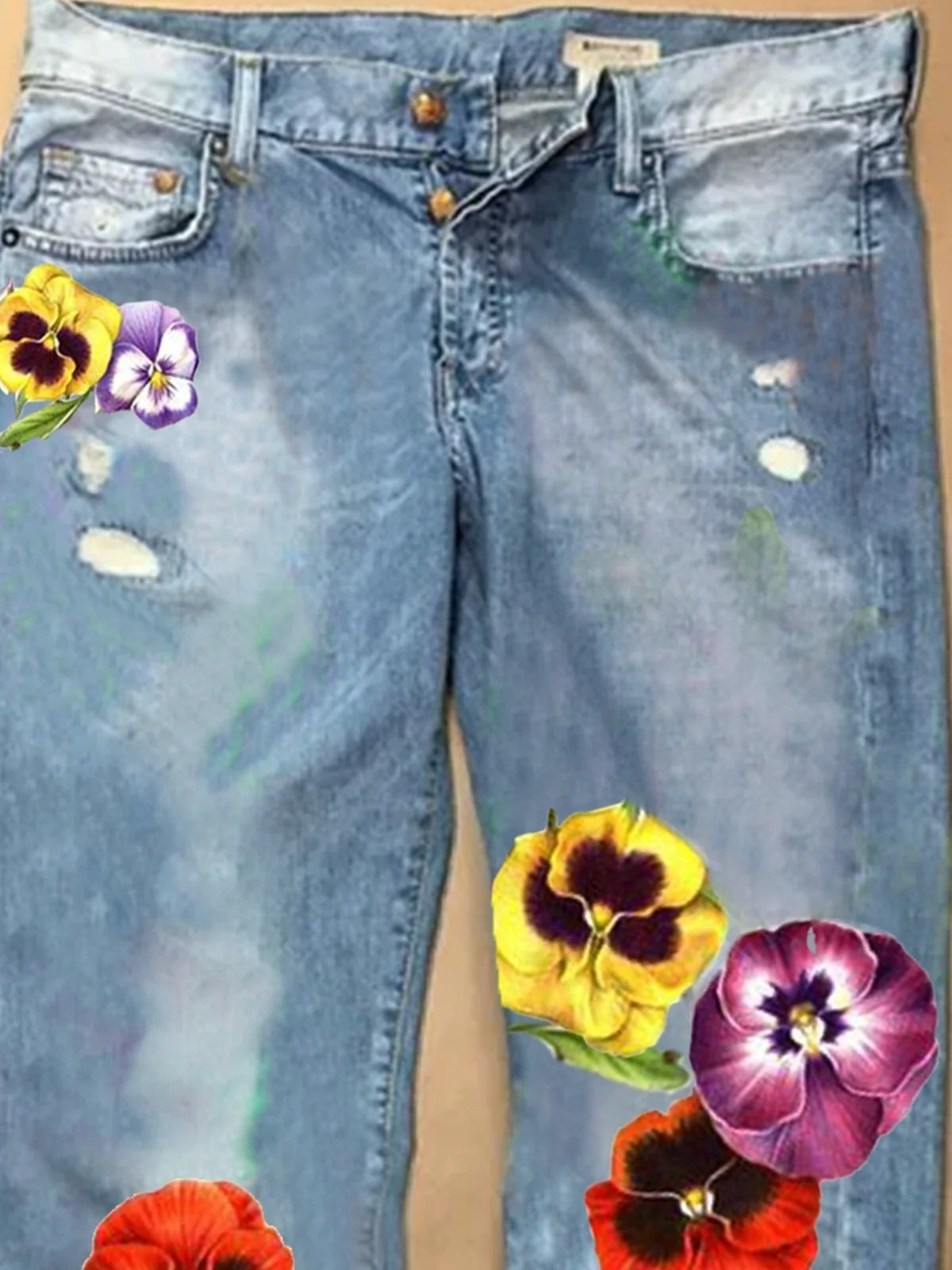 Cotton Shift Floral Straight Jeans