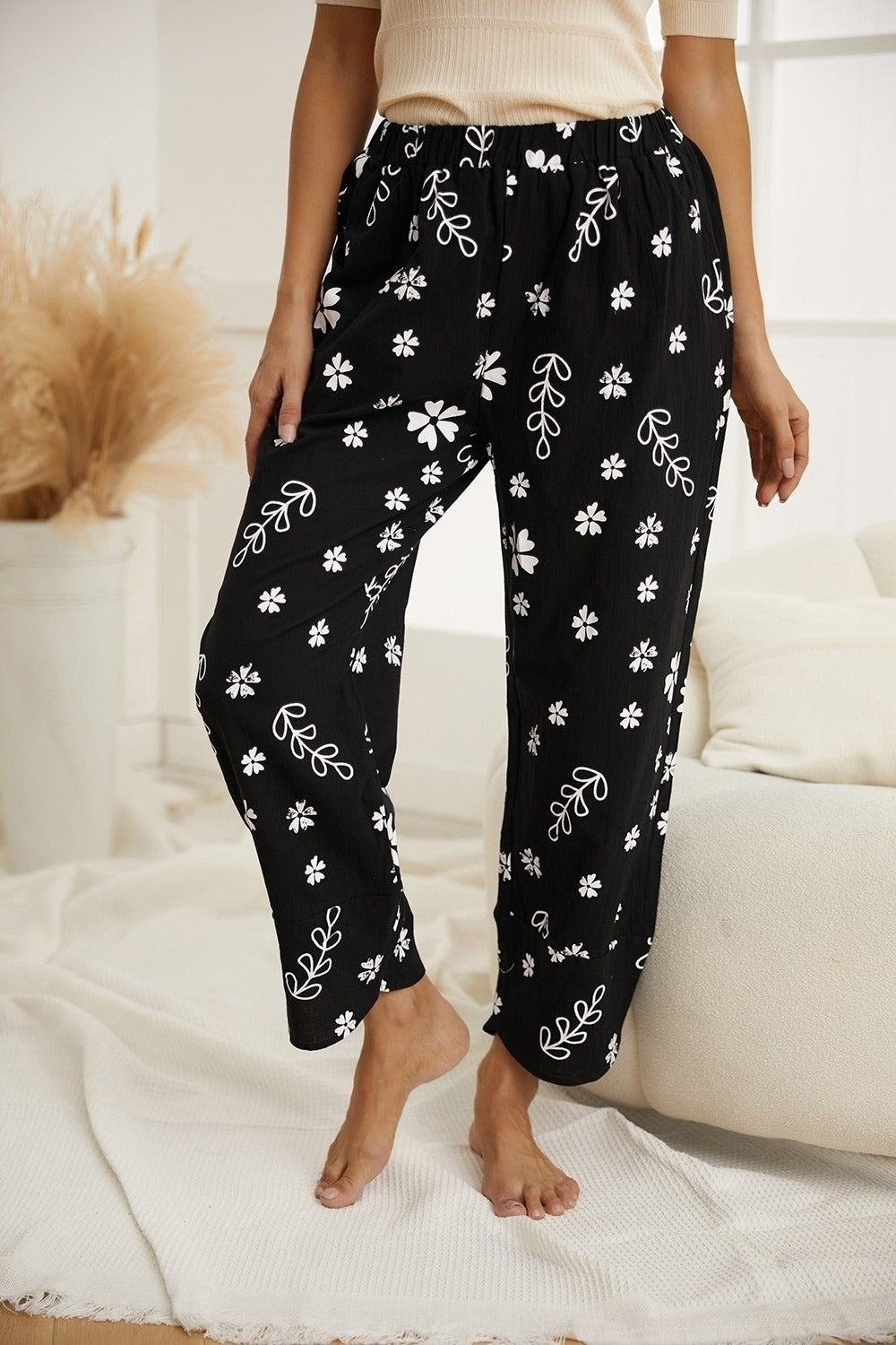 Casual Floral Printed Pockets Women All Season Pants