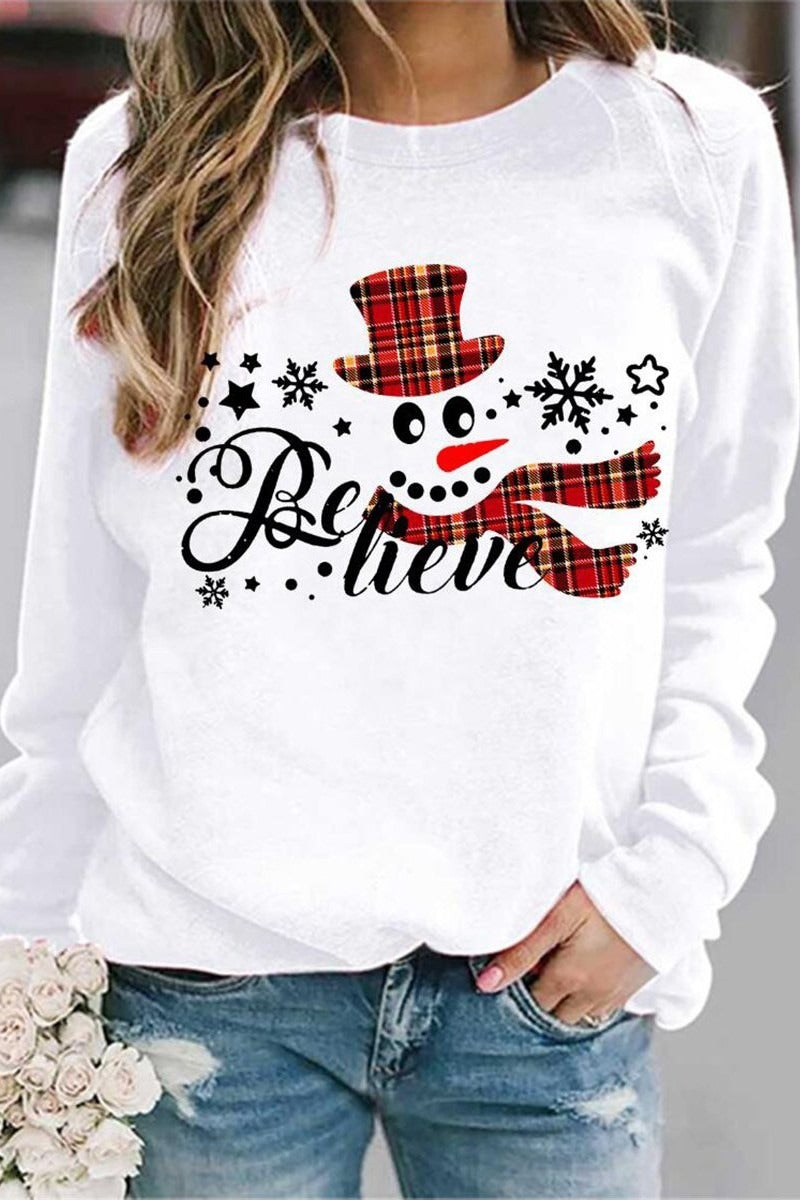 Christmas Cartoon And Letter Print Round Neck Long Sleeves Sweatshirt